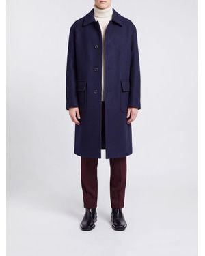 Dries Van Noten Single-Breasted Long Wool-Blend Coat - Blue