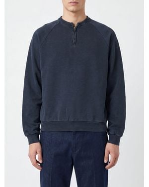 Tonywack Sweatshirt À Col Rond En Coton Avec Demi-Zip Et Épaules Tombantes - Bleu