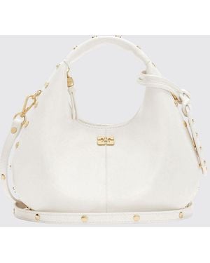 Ganni Studded Faux Leather Hobo Bag - Natural