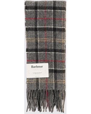 Barbour 100% Lambswool Scarf With Classic Tartan Pattern And Fringes - Grey