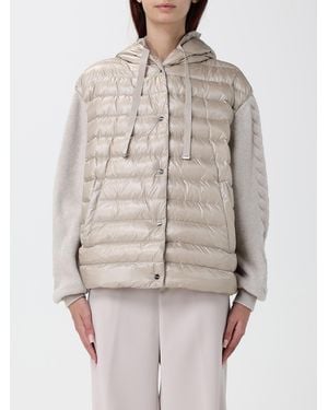 Herno Short Waterproof Nylon Down Jacket With Hood And Ribbed Cuffs - Natural