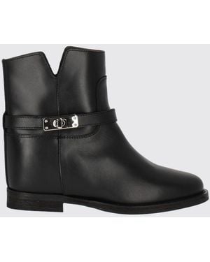Via Roma 15 Suede Texan Ankle Boots With Wedge Heel - Black