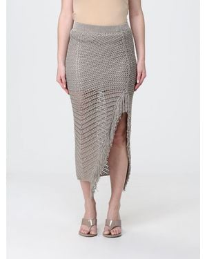 SIMONA CORSELLINI Lurex Crochet Knit Midi Skirt - Grey