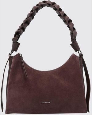 Coccinelle Boheme Suede Shoulder Bag With Braided Handle - Purple