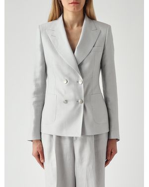 Tagliatore Double Breasted Linen Blazer - Grey