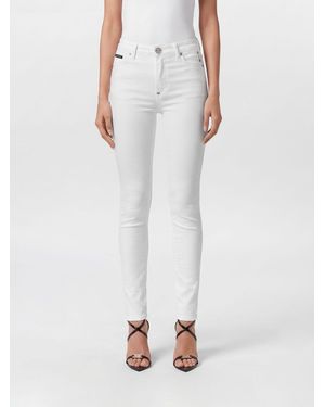 Philipp Plein Vaqueros Skinny De Tiro Alto De Denim Elástico Con Cinco Bolsillos - Blanco