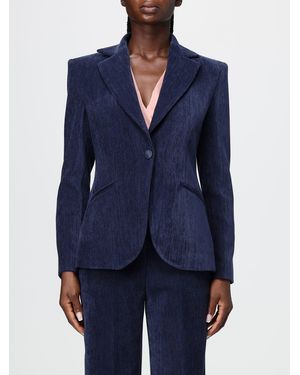 Hanita Single-Breasted Velvet Blazer With Lapel Collar And Slit Pockets - Blue