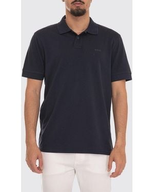 BOSS Short-Sleeved Cotton Polo Shirt With Ribbed Collar - Blue