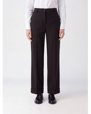 Alberto Biani Mid-Rise Straight-Leg Stretch Virgin Wool Pants - Blue