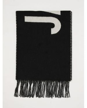 Jacquemus Schal Aus Reiner Schurwolle Mit Schriftzug-Logo Und Fransenrändern - Schwarz