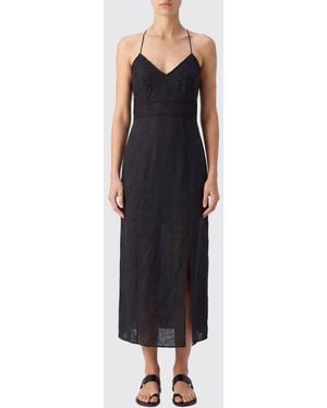 Twinset Robe Midi En Lin Et Sangallo - Noir