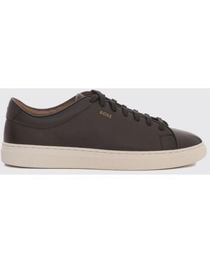 BOSS Low-Top Smooth Leather Trainers With Printed Logo And Rubber Sole - Brown