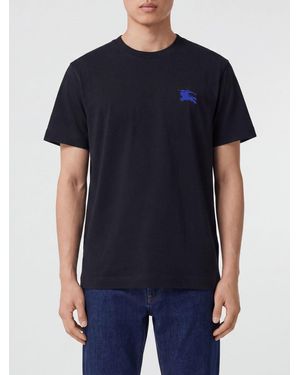 Burberry Ekd Logo Embroidered Cotton T-Shirt - Blue