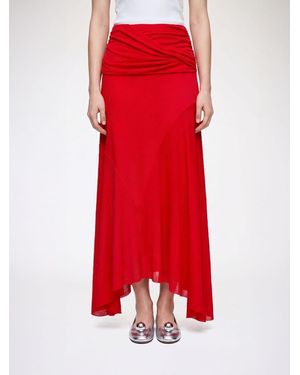 Ganni Asymmetrical Draped Crêpe Midi Skirt With A High Waist - Red