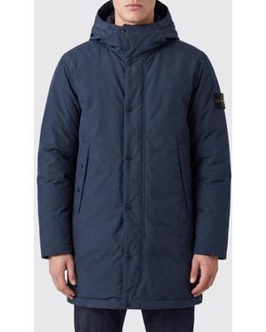 Stone Island Kurzer Parka Aus Recyceltem Technischem Gewebe Mit Kapuze Und Logo - Blau