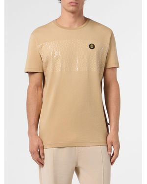 Billionaire Slim Fit Cotton T-Shirt With Contrasting Logo On The Chest - Natural