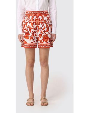 Dolce & Gabbana Dolce &Amp Gabbana Pantalones Cortos De Algodón Con Estampado Mayólica Y Cintura Alta - Rojo