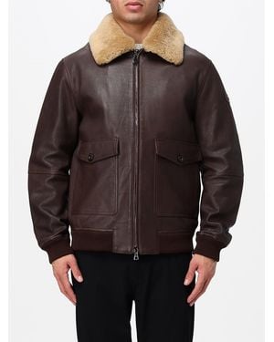 Peuterey Short Shearling Leather Jacket With Fur Collar - Brown