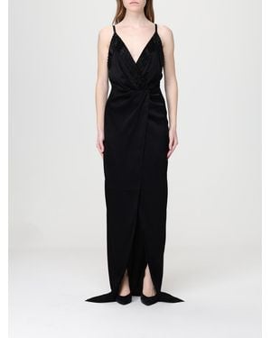 Elisabetta Franchi Long Satin Dress With Sequins - Black