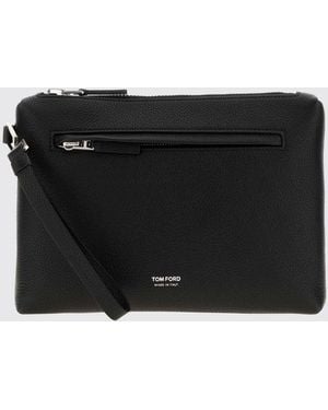 Tom Ford Calfskin Leather Document Holder With A Zip Closure And Wrist Strap - Black