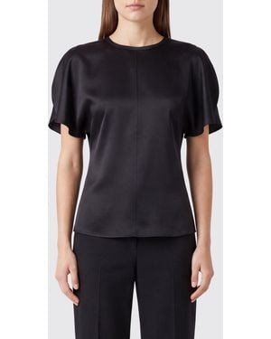 Victoria Beckham Bela Satin Crew Neck Top - Black