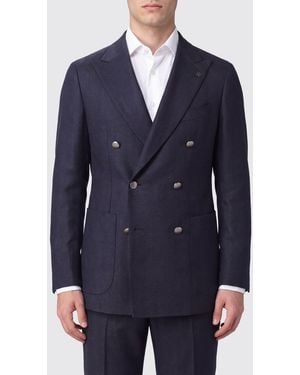 Tagliatore Double-Breasted Pure Virgin Wool Blazer With Peak Lapels - Blue