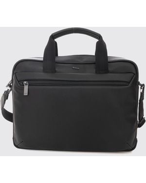 BOSS Regenerated Leather Briefcase With Double Handle And Removable Strap - Black