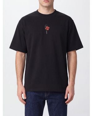 44 Label Group Cotton T-Shirt With Contrasting Graphic Print And Dropped Shoulders - Black