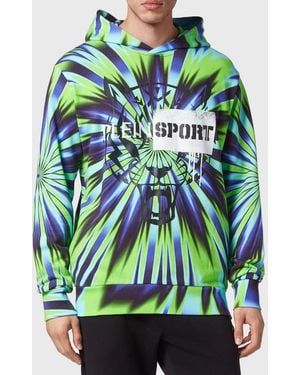 Philipp Plein Relaxed Fit Hoodie With All-Over Optical Print - Green