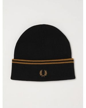 Fred Perry Striped Merino Wool Beanie Hat With Embroidered Logo - Black