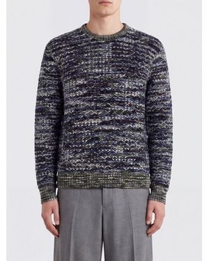 Missoni Bicolor Abstract Pattern Wool Blend Slim Fit Crewneck Sweater - Blue