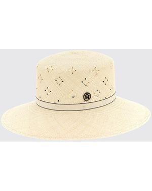 Maison Michel Ludi Openwork Raffia Wide-Brim Hat With Ribbons - Natural