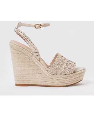 Twinset Embroidered Faux Leather Wedge Sandal - Natural