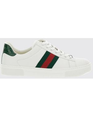Gucci Ace Sneaker Aus Kalbsleder Mit Gestreiftem Web-Band - Weiß
