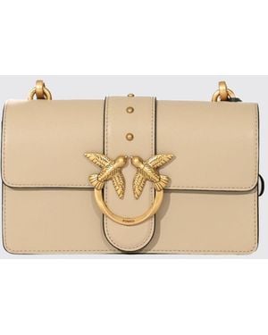 Pinko Love Bag One Studded Leather Mini Crossbody Bag With Logo - Natural