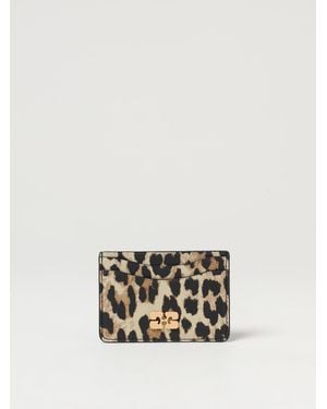 Ganni Portacarte Bou Con Stampa Leopardata - Bianco