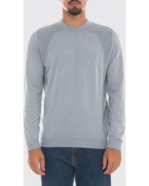 BOSS Cotton Blend Crew Neck Jumper With Long Sleeves And Ribbed Trims - Grey