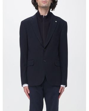 Manuel Ritz Single-Breasted Viscose Blend Blazer With Contrast Logo - Blue