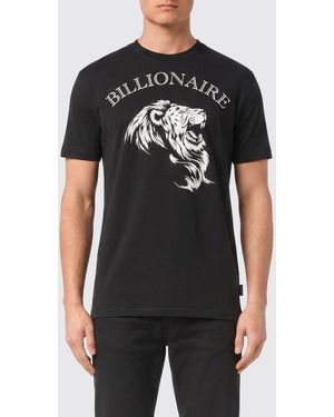 Billionaire Slim Fit Cotton T-Shirt With Contrast Graphic Logo - Black