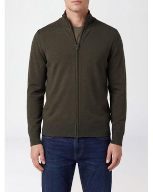 BOSS Slim Fit Virgin Wool Turtleneck Cardigan With Zip Closure - Grey