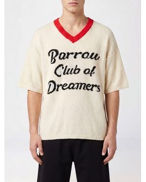 Barrow University Style V-Neck Cotton Knit With Short Sleeves And Logo - Natural