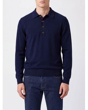 Eleventy Long-Sleeved Knit Polo Shirt - Blue
