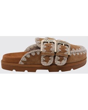 Mou Low Bio Suede Sabot With Stitching - Brown
