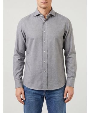 Brunello Cucinelli French Collar Cotton Shirt With Long Sleeves - Grey