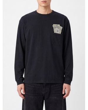 ERL Long-Sleeved Cotton T-Shirt With Graphic Print And Pocket - Blue