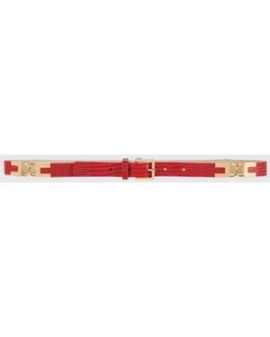 Elisabetta Franchi Python-Print Leather Belt With Pin Buckle - Pink