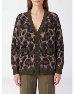 R13 Cárdigan De Mezcla De Mohair Con Estampado Animal, Cuello De Pico Y Hombros Caídos - Negro