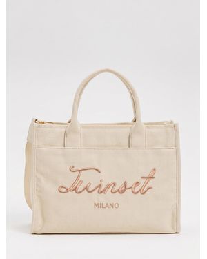 Twinset Signature Canvas Bag - Natural