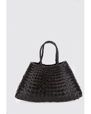 Dragon Diffusion Santa Croce Flared Woven Leather Handbag With Braided Handles - Black