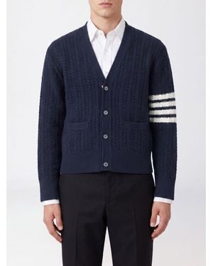 Thom Browne Cárdigan Slim Fit De Tricot De Lana Con Cuello De Pico Y Motivo 4-Bar - Azul
